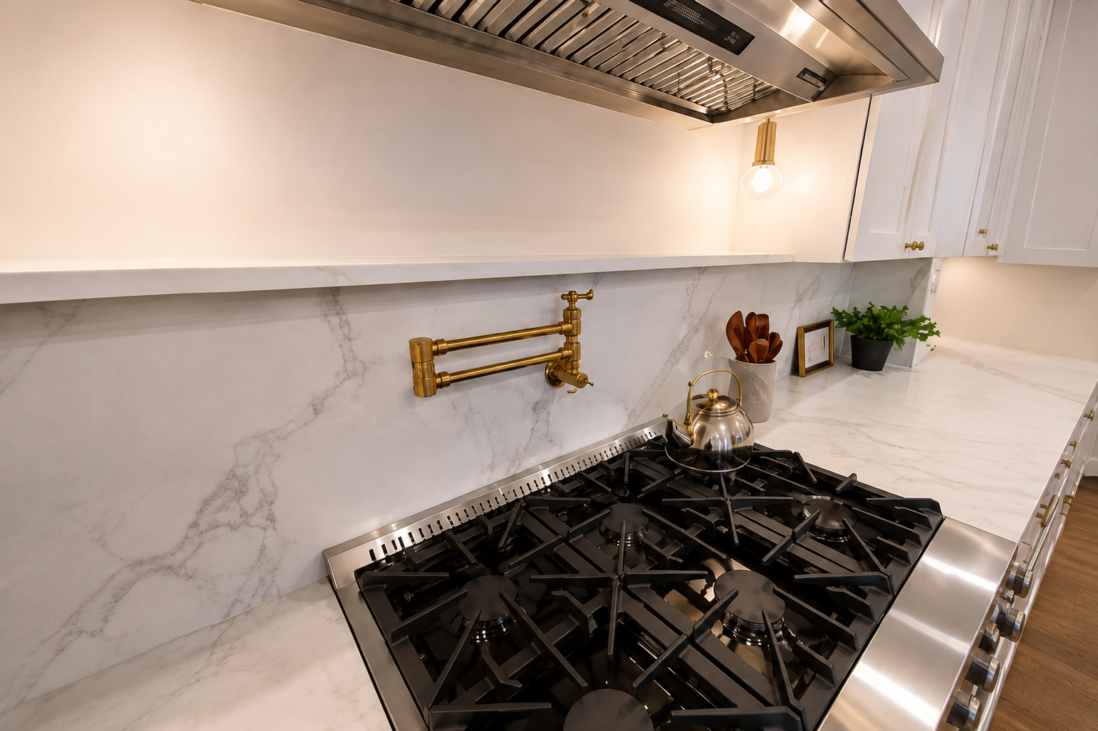 Pot filler installation for kitchen renovation plumbing in Erin, WI.